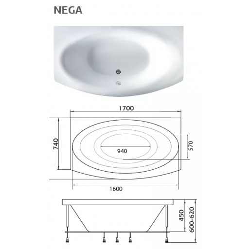Ванна акриловая Marka One Nega белая 170х95 см 01нег1795 Ванна акриловая Marka One Nega белая 170х95 см 01нег1795